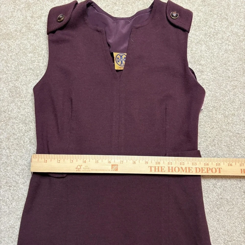 Tory Burch Dress Womens Small Plum Declan Tab Sheath Wool Blend Sleeveless Midi